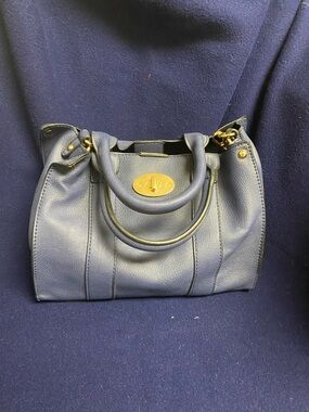 Structured Navy Satchel with Gold-Tone HardwareNavy satchel
